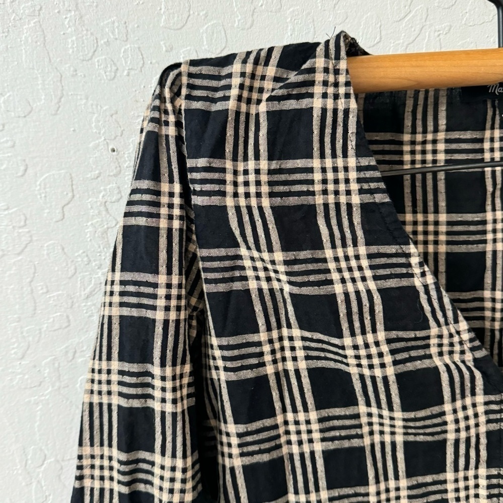 Madewell Plaid Courtyard Metallic Ruffle Hem Peplum Button Blouse XS - Picture 6 of 7
